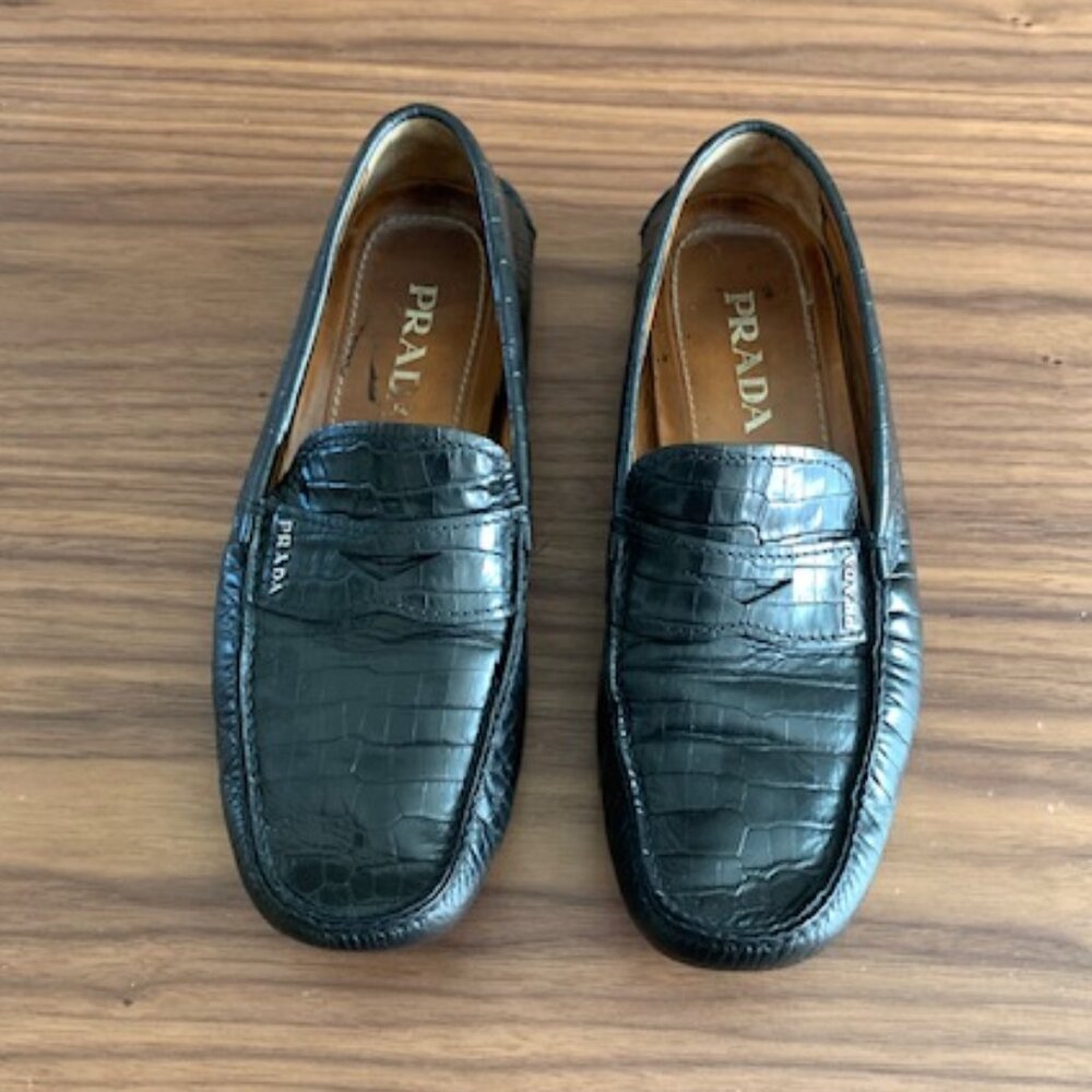 Prada Men's Black Crocodile Leather Loafers